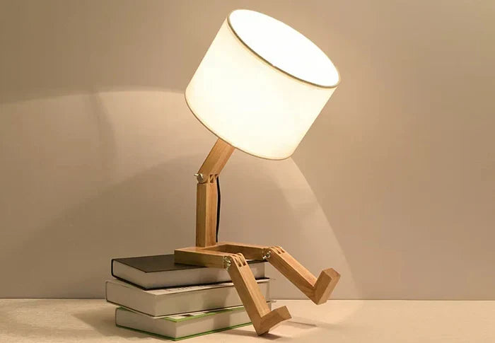 Stolowa Lampa Drewniana z Uchwytami na Książki - RutanFlex