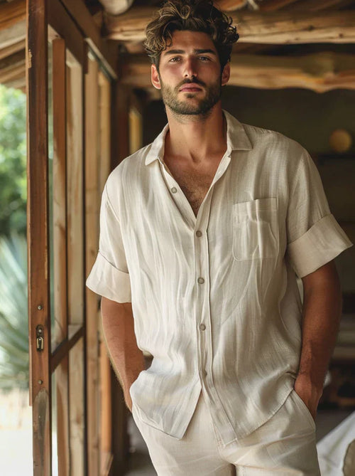 MILO | Letni komplet z lnianą koszulą i spodniami