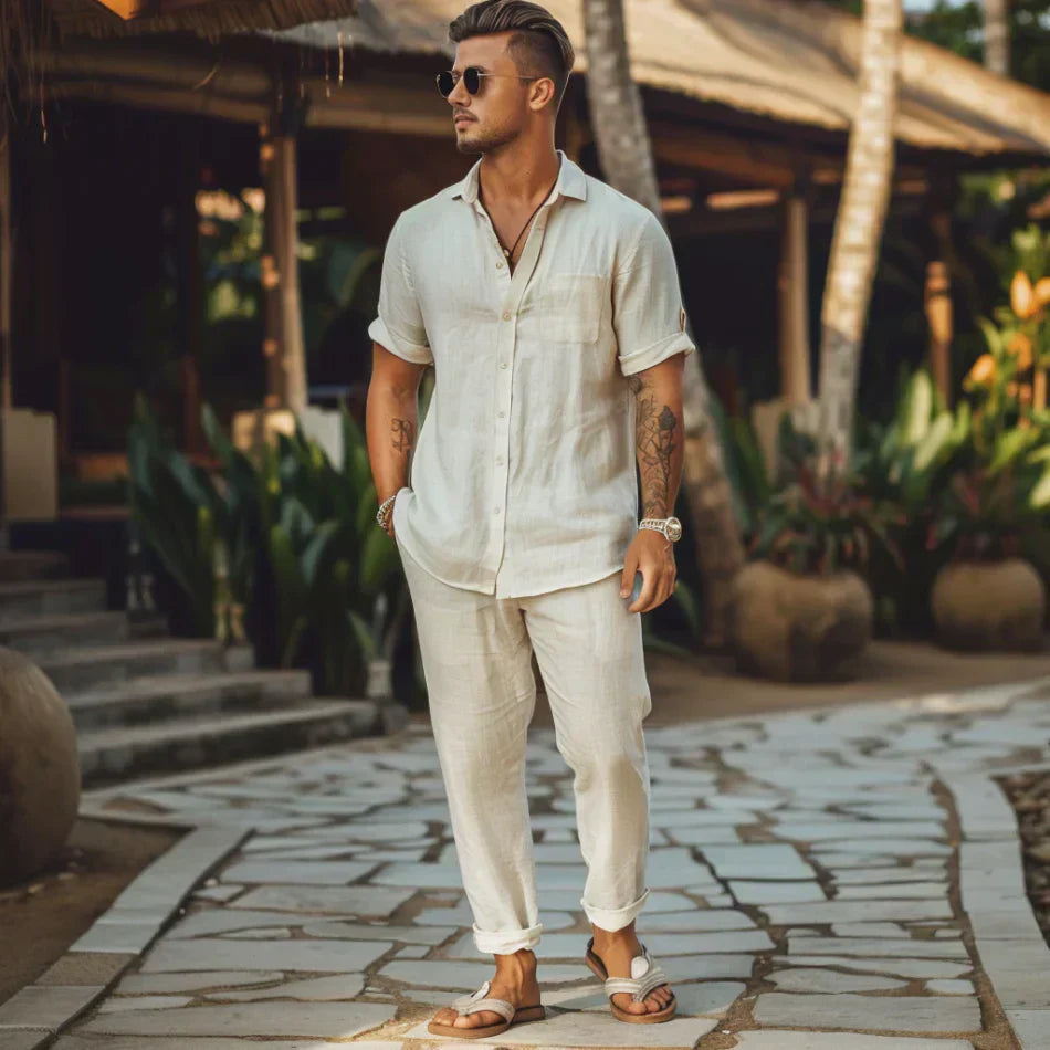 MILO | Letni komplet z lnianą koszulą i spodniami