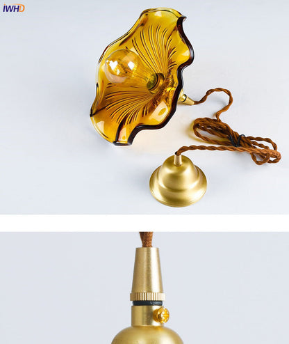 Nordycka Lampa Wisząca LED | Kolorowe Szklane i Miedziane Oświetlenie do Sypialni, Salonu i Baru