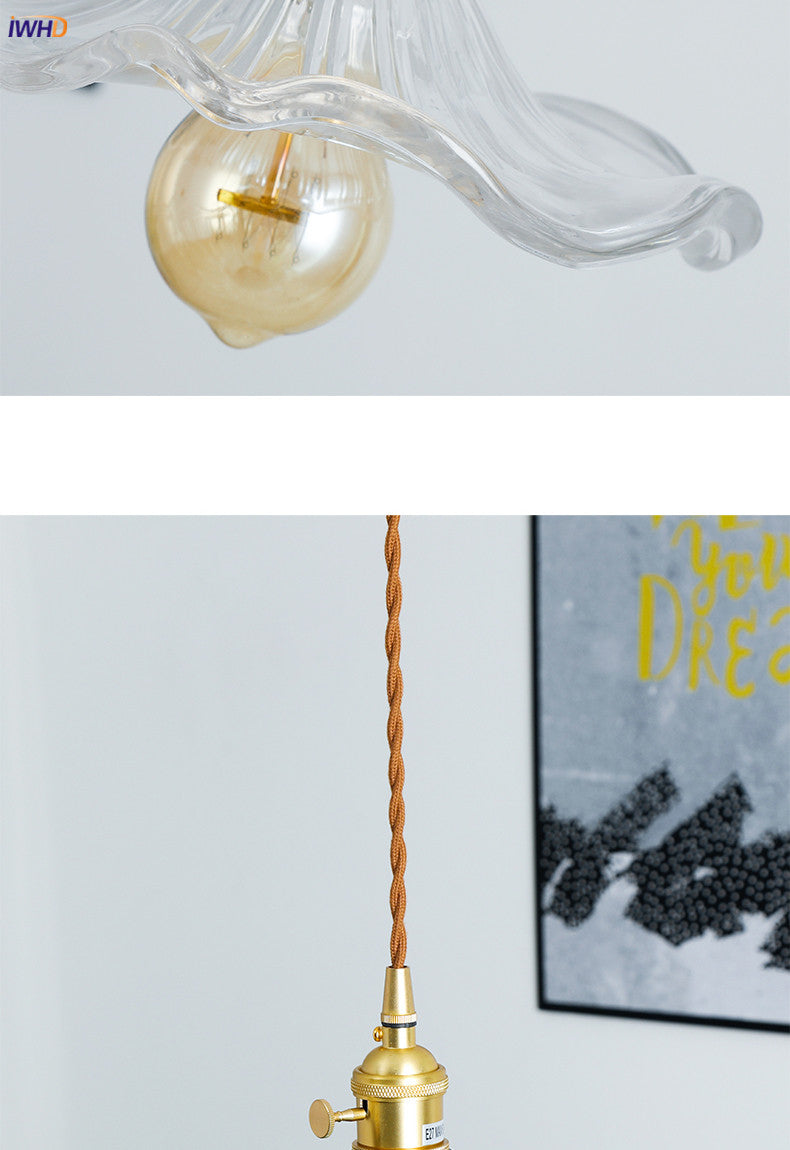 Nordycka Lampa Wisząca LED | Kolorowe Szklane i Miedziane Oświetlenie do Sypialni, Salonu i Baru