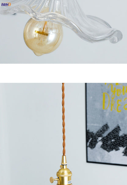 Nordycka Lampa Wisząca LED | Kolorowe Szklane i Miedziane Oświetlenie do Sypialni, Salonu i Baru