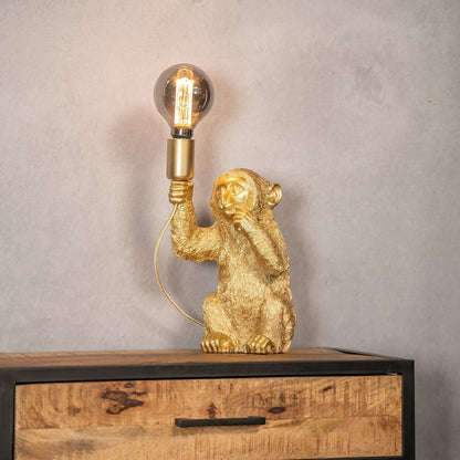 Złota Lampa Stołowa Małpa – Luksusowy Design GoldenChimp