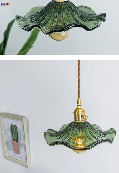 Nordycka Lampa Wisząca LED | Kolorowe Szklane i Miedziane Oświetlenie do Sypialni, Salonu i Baru