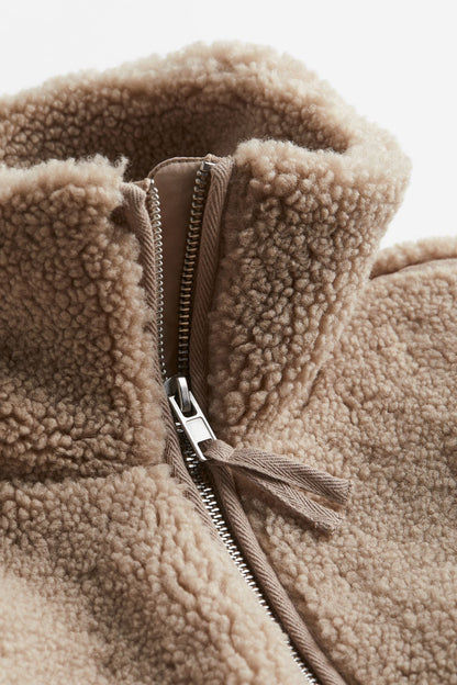 Damski Zimowy Płaszcz Teddy z Zapięciem na Zamek Błyskawiczny