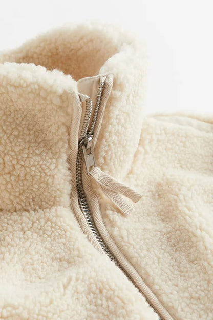 Damski Zimowy Płaszcz Teddy z Zapięciem na Zamek Błyskawiczny