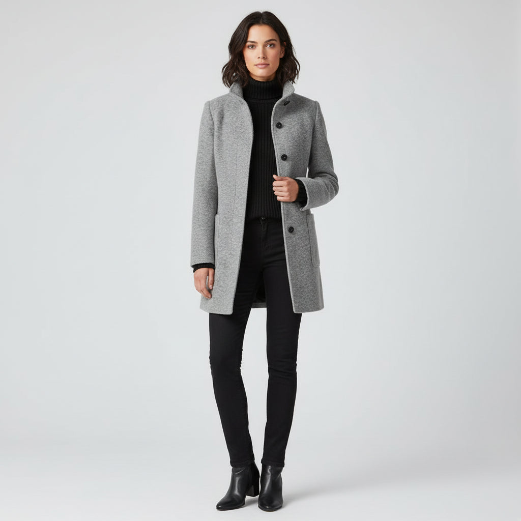 Stylowy Długi Płaszcz Damski z Wełny