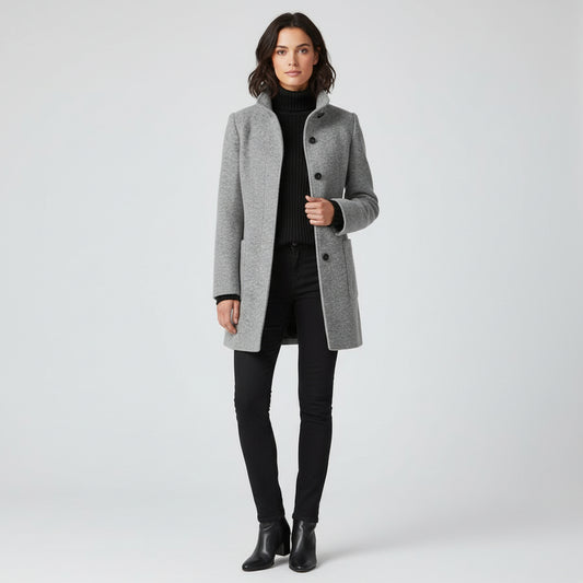 Stylowy Długi Płaszcz Damski z Wełny
