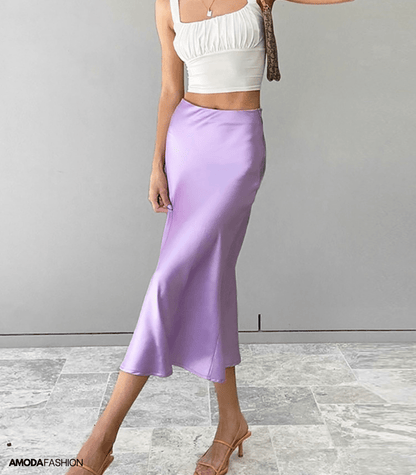 Elise | Długa satynowa spódnica z podwyższonym stanem