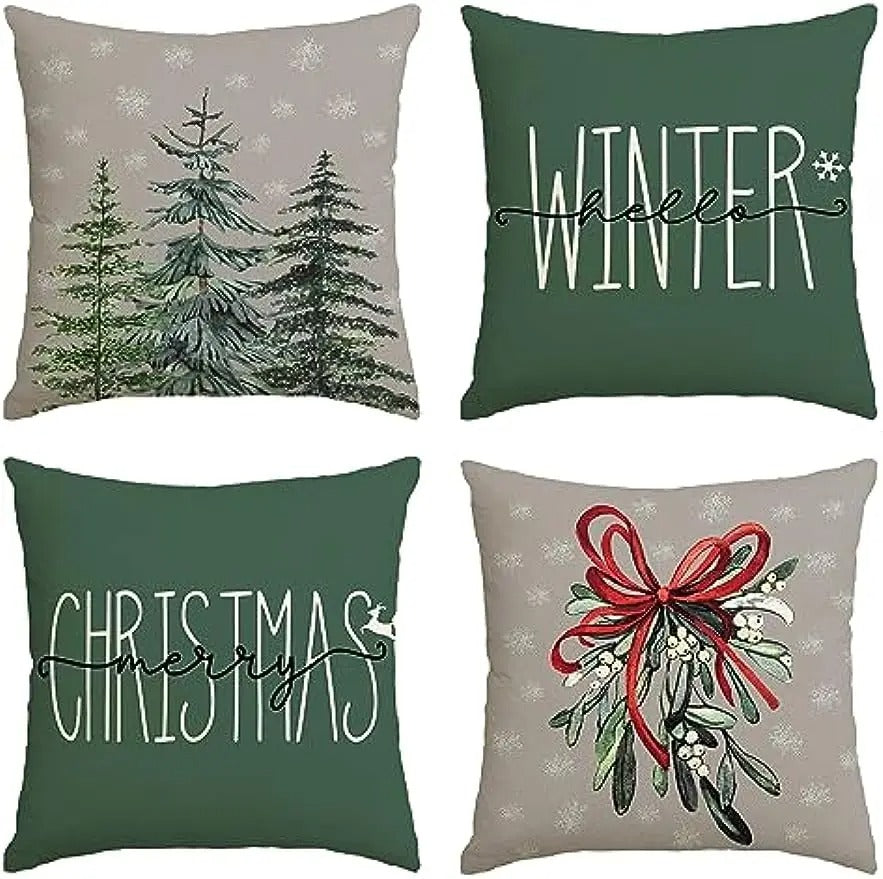 MerryCushion – Zielona Poszewka na Poduszkę z Motywem Świątecznym 45x45 cm